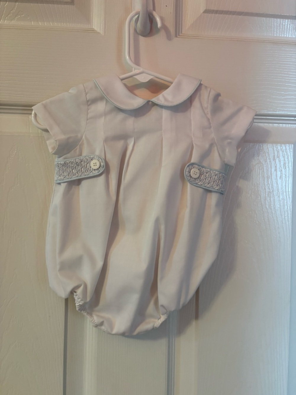 Luli & Me White Baby Outfit with Pink and Green Floral Lining